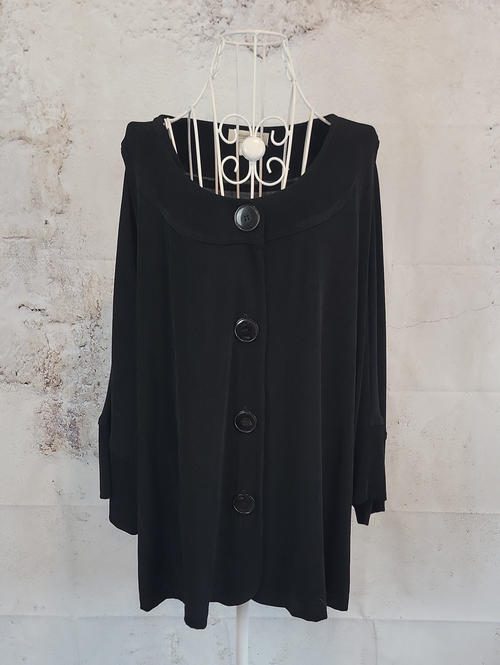 Coldwater Creek Black Button-Front Tunic Top with Wide Collar Womens Size 2X